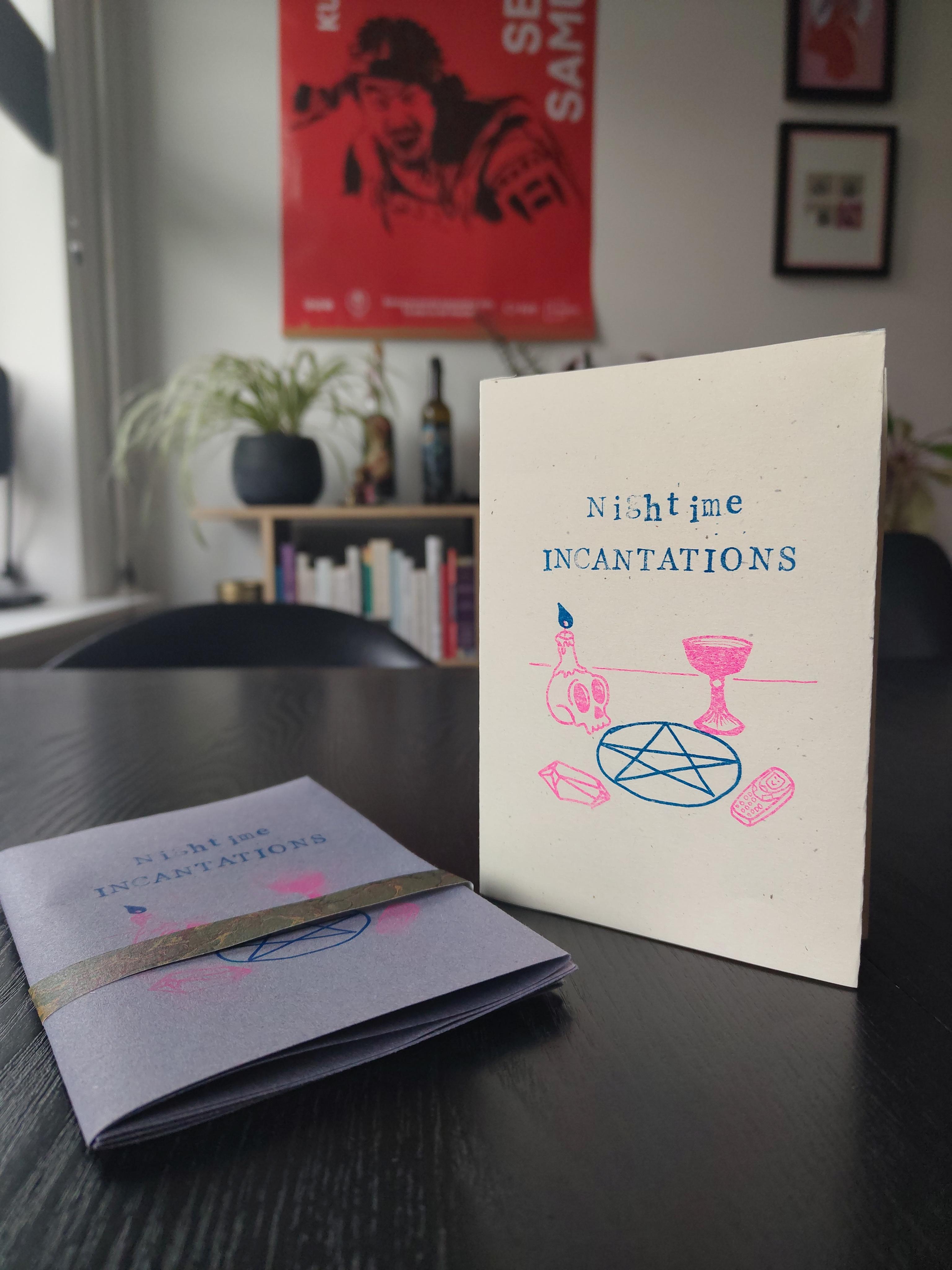 Two-colour risograph zine, folded print.